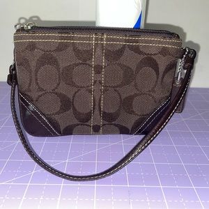 Coach monogram brown leather wristlet